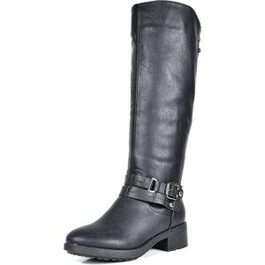 ⚡Women's Black Knee High Boots Buckle Instep Zipper Motorcyle Riding Boots